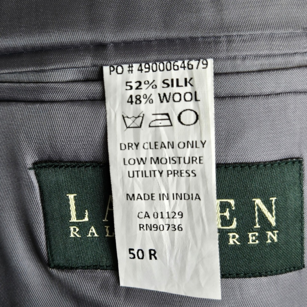 Lauren Ralph Lauren Silk Wool Blazer 50R Grey Blue Plaid Sport Coat Prep Classic - Picture 4 of 9